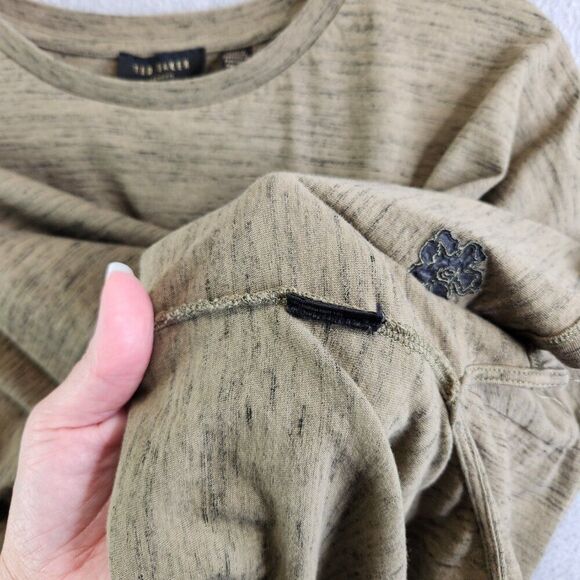 Ted Baker Top Womens 5 Green Heathered Hi Low Hem Side Slits Neutral Boho - Picture 11 of 14